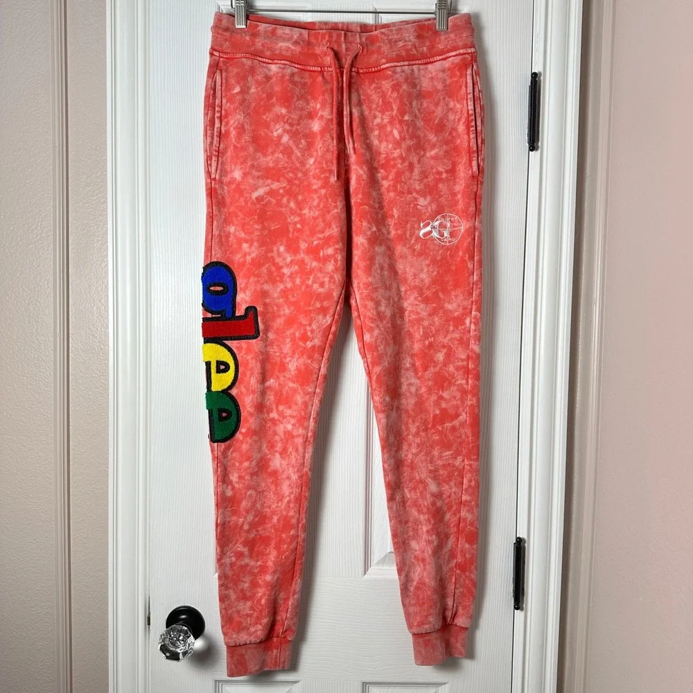 Sniper Gang Kodak Black Glee Men Red Acid Wash Tie Dye Joggers Logo Sweatpants M